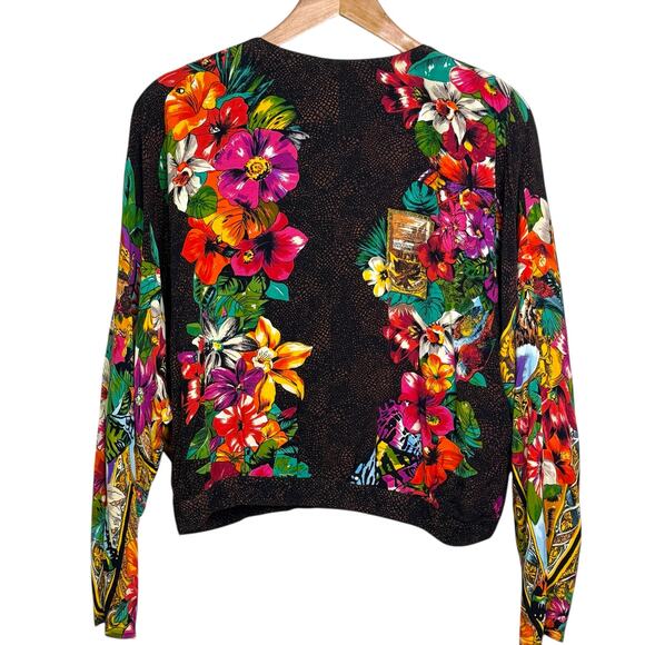 Vintage Carole Little Tropical Floral and Snakeskin Print Jeweled Button Jacket - Picture 5 of 9